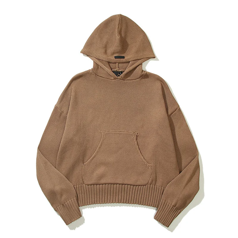 Spring Men Loose Hoodies Sweater Solid Color Cotton Knitted Top Oversize Pullover Street Hip Hop High Quality Basic