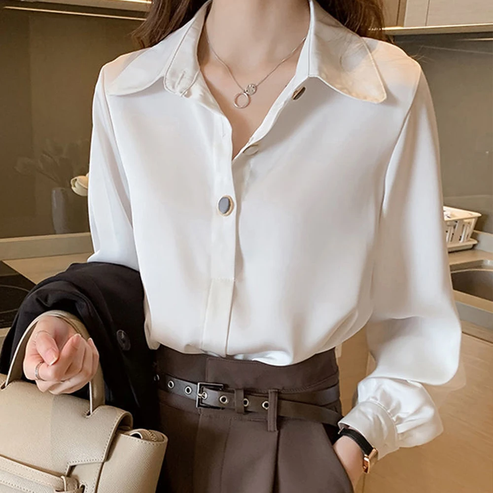 

Blouse Early Spring White Chiffon Shirt Women's Professional Spring Clothing Women's Loose Ol Style Long-sleeved Top Design