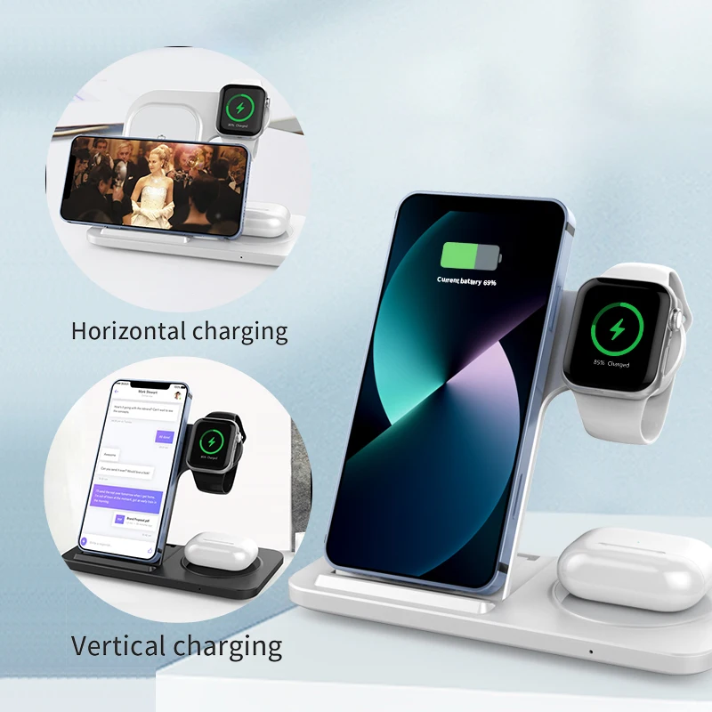 qi wireless charger stand for iphone 13 12 11 xs xr 8 3 in 1 15w fast charging dock station for airpods pro apple watch iwatch 7 free global shipping