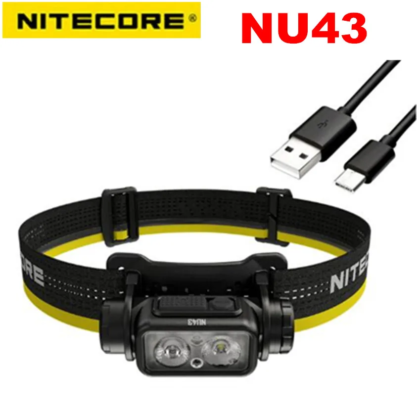 

Легкий перезаряжаемый налобный фонарь NITECORE NU43, белый, красный, фонарик, фонарик для кемпинга, встроенный аккумулятор 3400 мАч