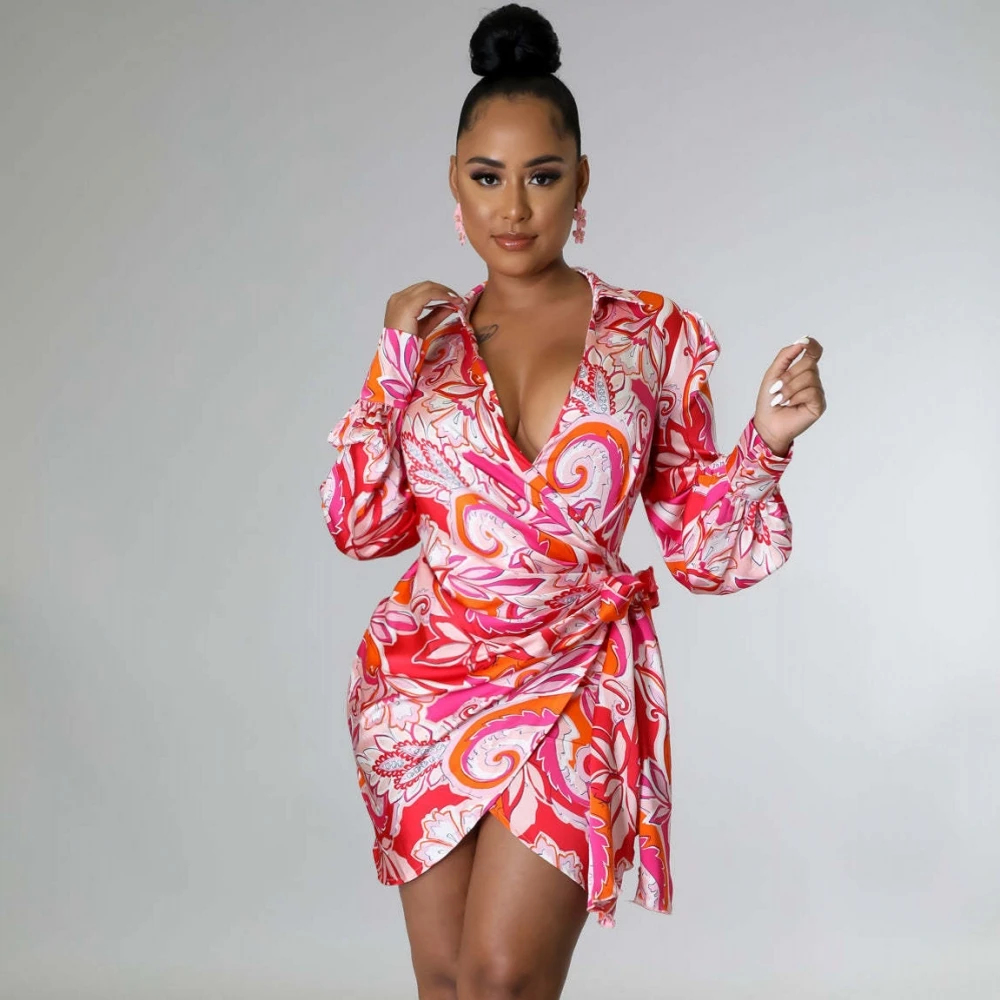 

Summer Autumn Africa Clothing Long Sleeve Dress African Dresses For Women Sexy V-Neck Perspective Slim Dress Office Lady Party