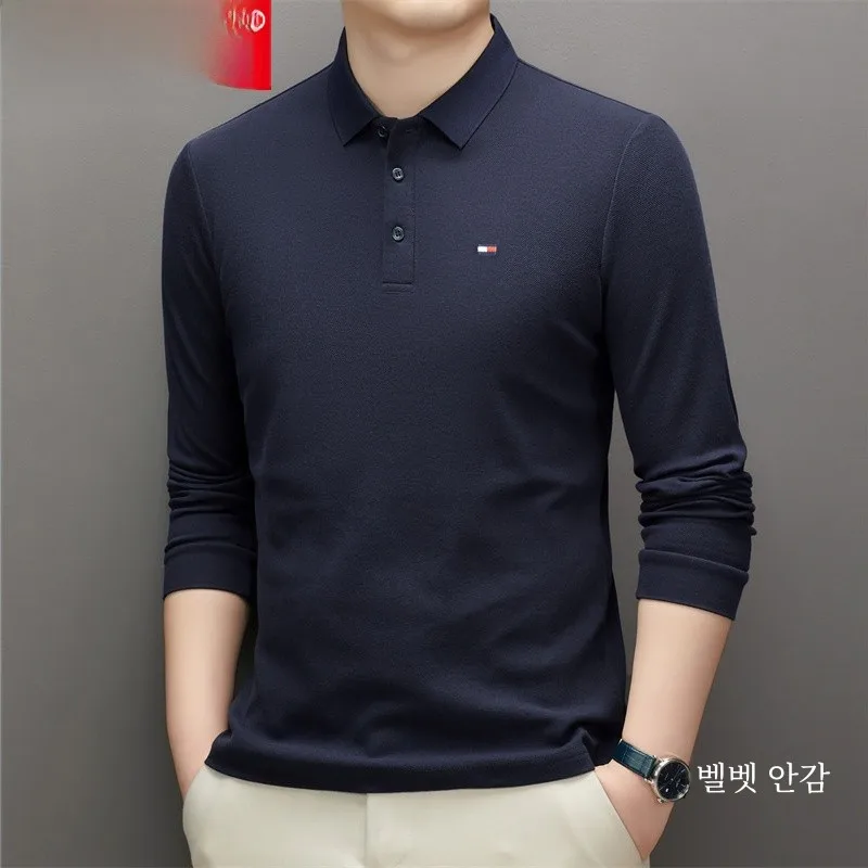 Hengyuanxiang 00% Cotton Long sleeves Shirt Winter Fleece-lined Thickened Middle-Aged Men Lead Polo Warm Top