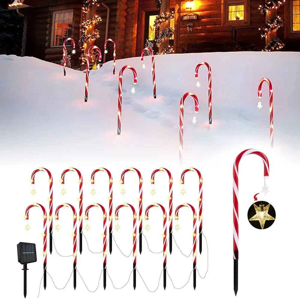 

12 шт. Рождественский декоративный тростник на солнечной батарее, светильник на колышке для дорожек + пульт дистанционного управления