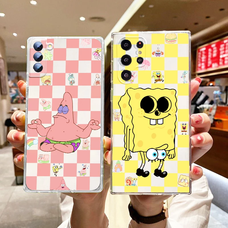 

Cartoon Anime Sponge Starfish Phone Case For Samsung S8 S9 S10 S20 S21 S22 Plus 4G S10e 5G Lite Ultra FE Transparent Funda Cover