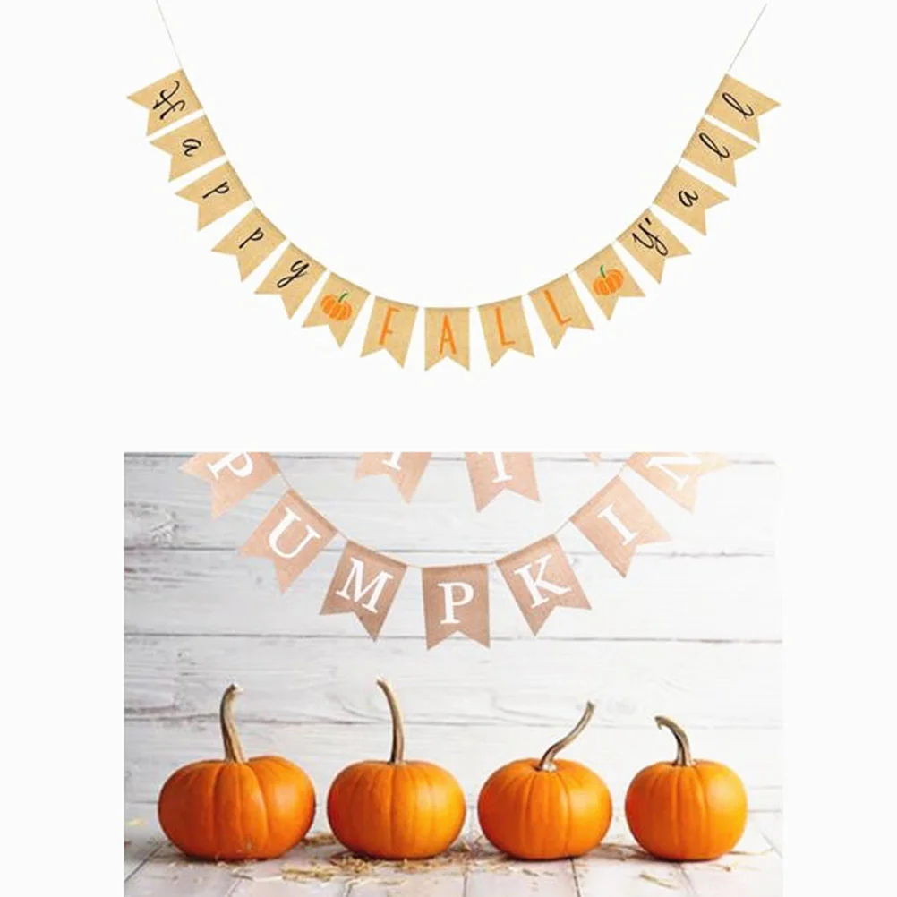 Осенний венок Happy Fall Yall Bunting День Благодарения Мешковина Баннер Вечеринка