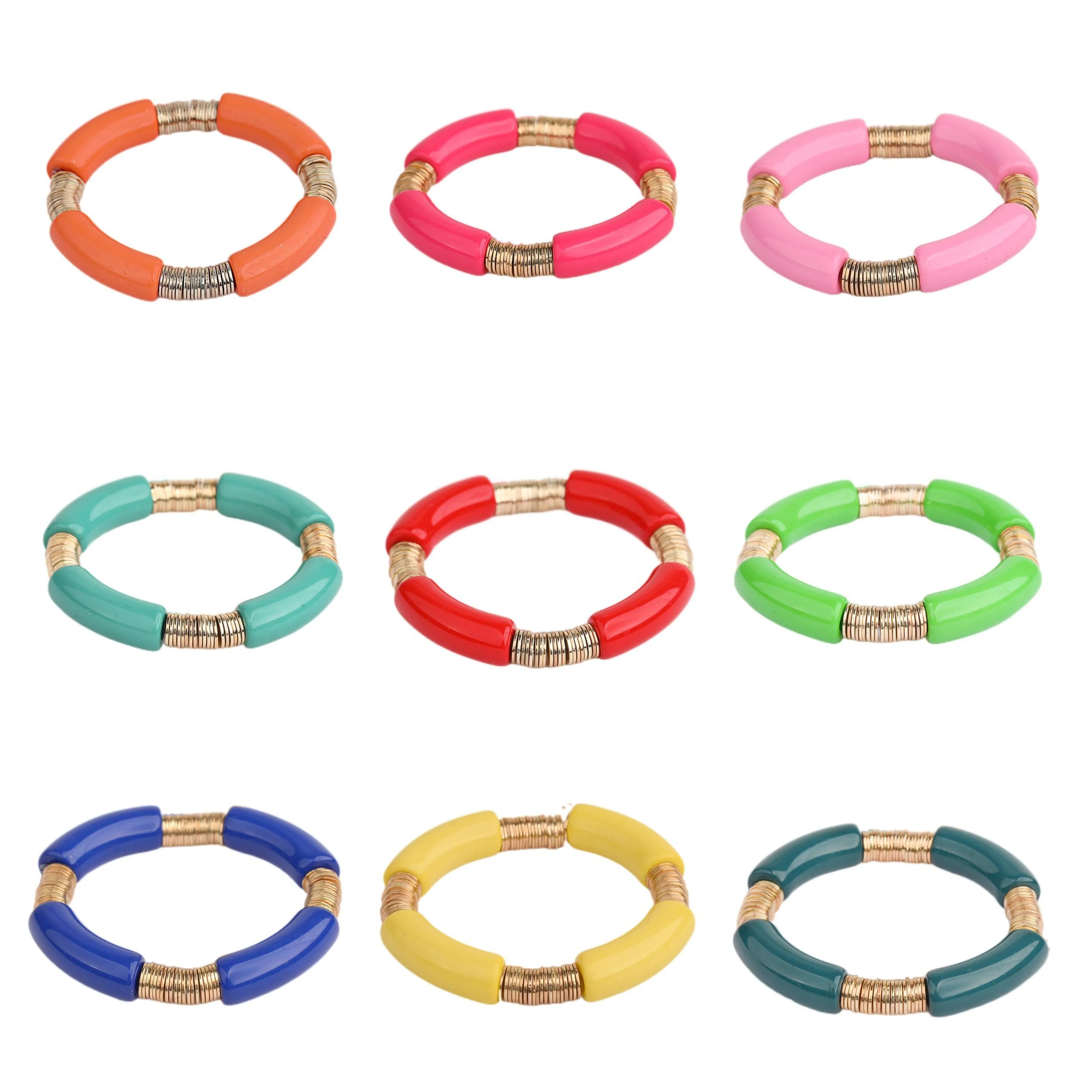 

Acrylic Enamel Tube Bangle Stack Bracelet Big Gold Disc Metal Bamboo Colors Bracelets BC391A