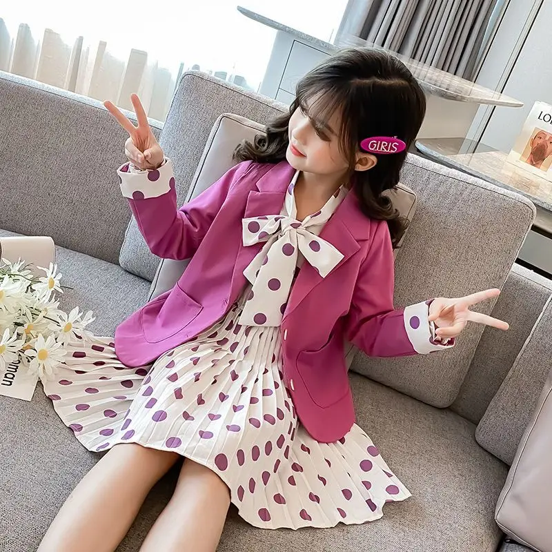 Весенний костюм для девочек-подростков Autimn, пальто и платье, комплект одежды, Детский костюм для девочек, школьная форма, одежда для девочек, детская одежда