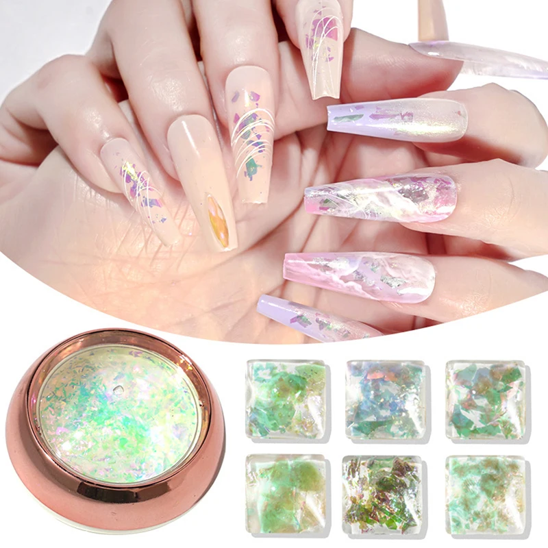 

Solid Aurora Shell Nail Powder Pigment Blue Purple Mermaid Mirror Glitter Dust Holographic Manicure Nail Art Decoration