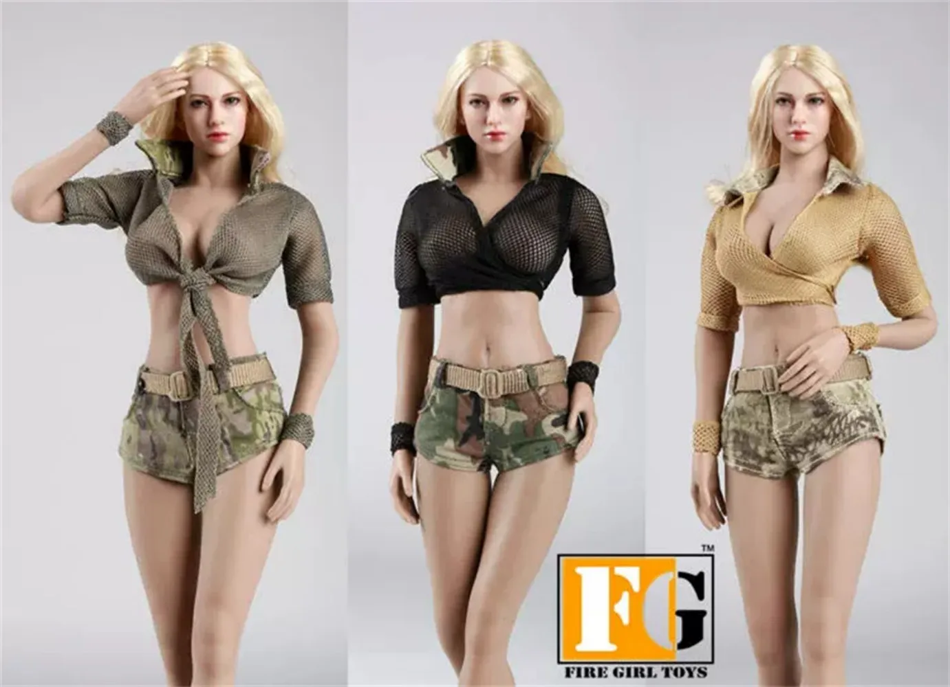 

Fire Girl Toys FG024 025 026 1/6 Female Jacket Clothes Set Sexy Deep-V Mesh Mini Shirt Camouflage Hot Shorts Model for 12" Body