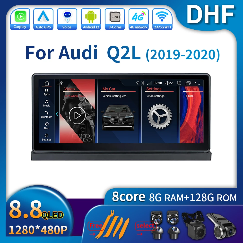 

8.8" Android 12.0 Auto Monitor For Audi Q2 Q2L 2019 2020 Carplay Tuning Car Accessories Multimedia Player Wireless Bluetooth 4G