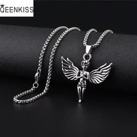 qeenkiss nc836 fine jewelry wholesale fashion trendy woman man birthday wedding gift girl angel hiphop titanium steel necklace