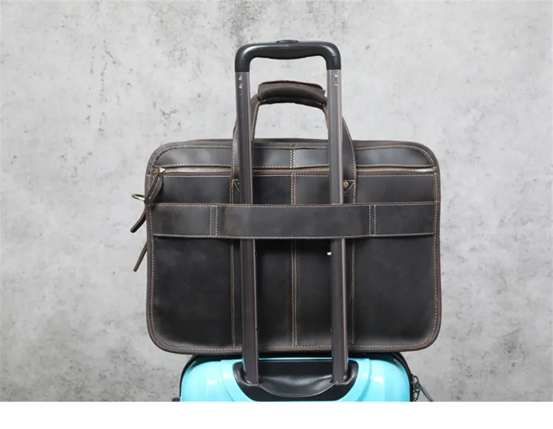 Retro Crazy Horse Skin men multi-pocket business computer portable briefcase daily travel large-capacity shoulder messenger bag