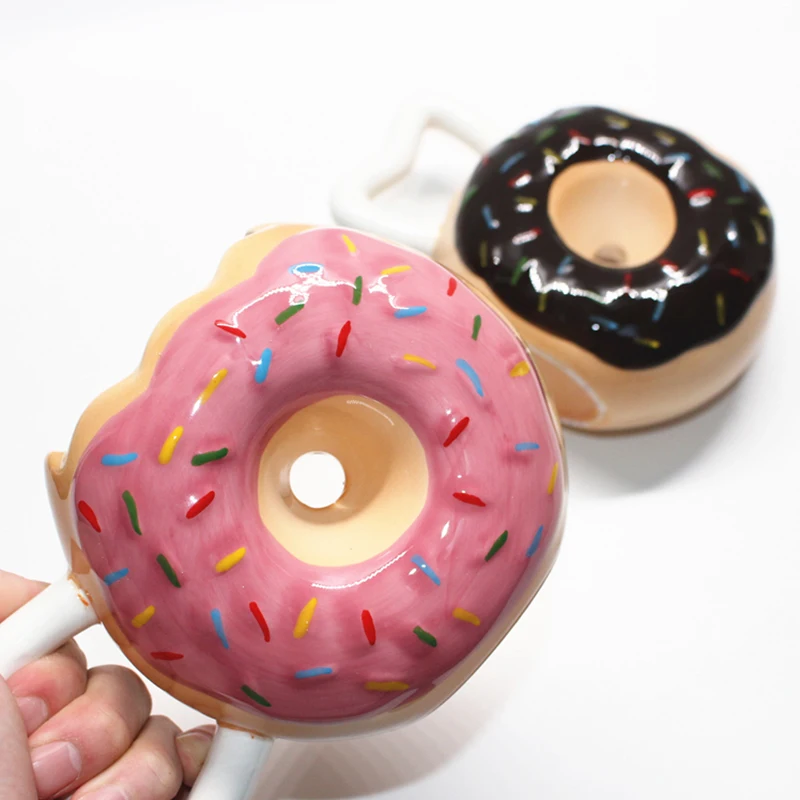 

Ceramic Donut Shape Milk Mug Bread Biscuit Coffee Cup with Handle Drinking Utensils Handmade Art Drinkware Desktop Cute Cup