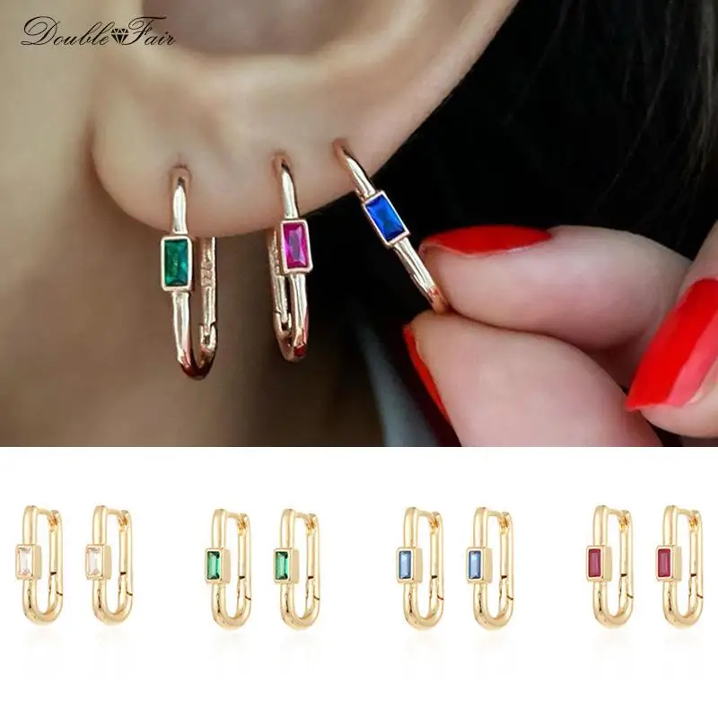 Chic Colorful Zircon Hoop Earrings for Women Piercing Ear Orbital Lobe U Shaped Earing for Girls 2000s Aesthetic Jewelry KAE357