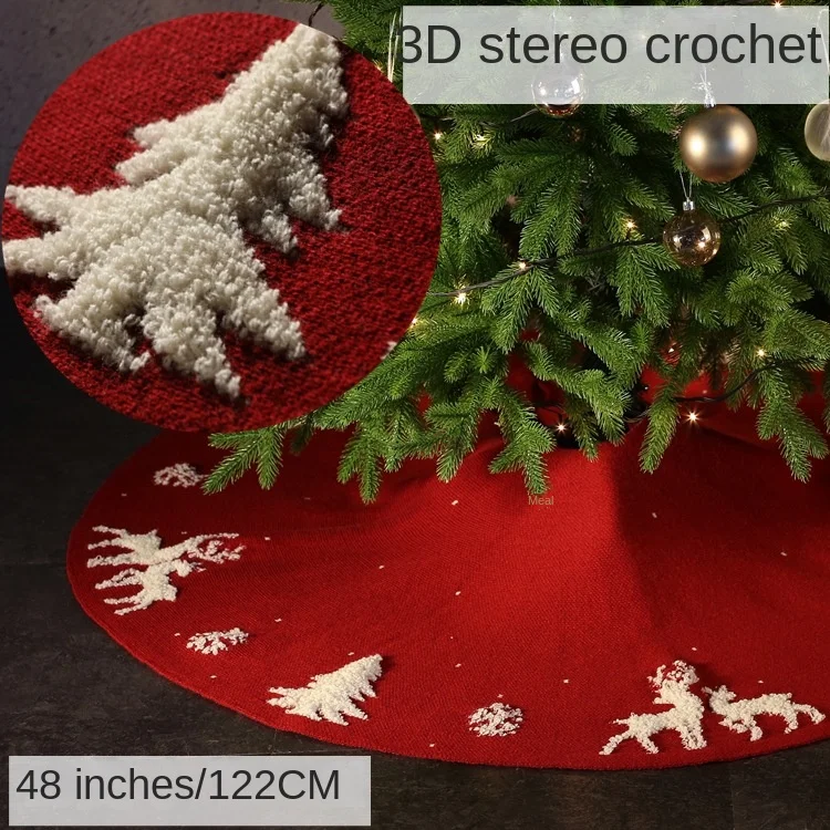 

2022 Knitted Elk Christmas Decoration Tree Skirt Woolen Tree Bottom Three-Dimensional Terry Reindeer Venue Layout 48 Inches