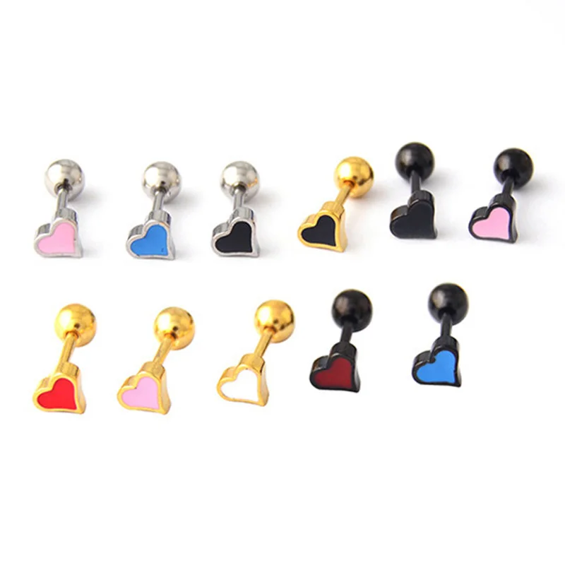 

1pc Heart Stud Earrings for Women Men Ear Piercing Surgical Steel Bar Cartilage Earring Tragus Helix Retainer Conch Jewelry 18G
