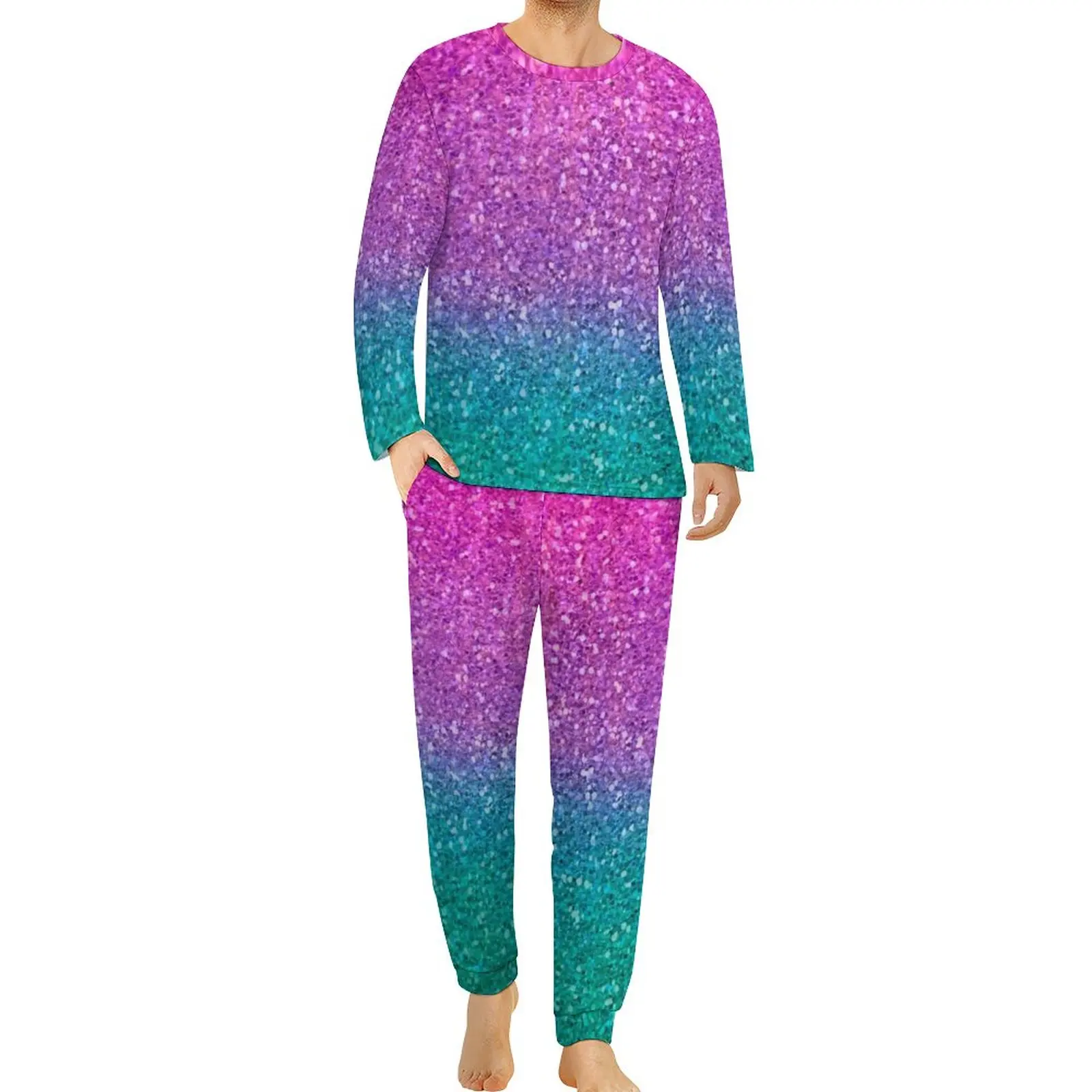 

Blue Purple Sparkle Pajamas Pink Teal Aqua Glitter Night Nightwear 2 Piece Custom Long Sleeves Romantic Oversized Pajama Sets