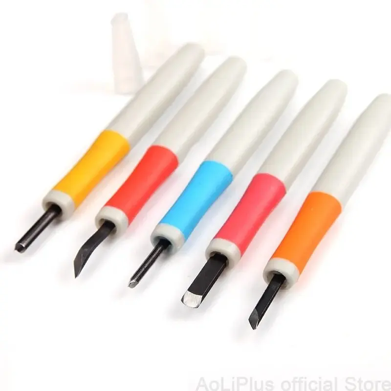 

5pc Set Japanese Rubber Stamp Engraving Knife Pen Wood Crafts Fruit Carving Tool Blade Paper Cutting Cutter Office School Supply