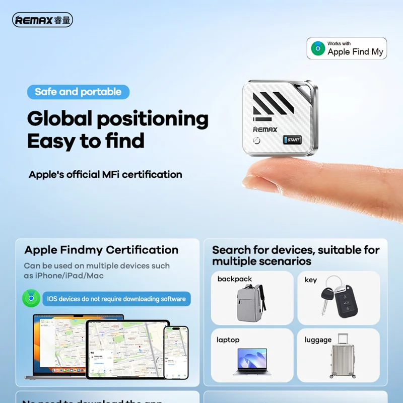 Фото REMAX Smart Global Position Tracking Finder работает для Apple Find My App Bluetooth Anti-Lost Tag Напоминание о тревоге для домашних животных/ключей №2