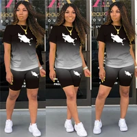 casual sport biker home 2 piece sets womens suit for fitness tracksuits with shorts and top blouse outfits sweatsuit female