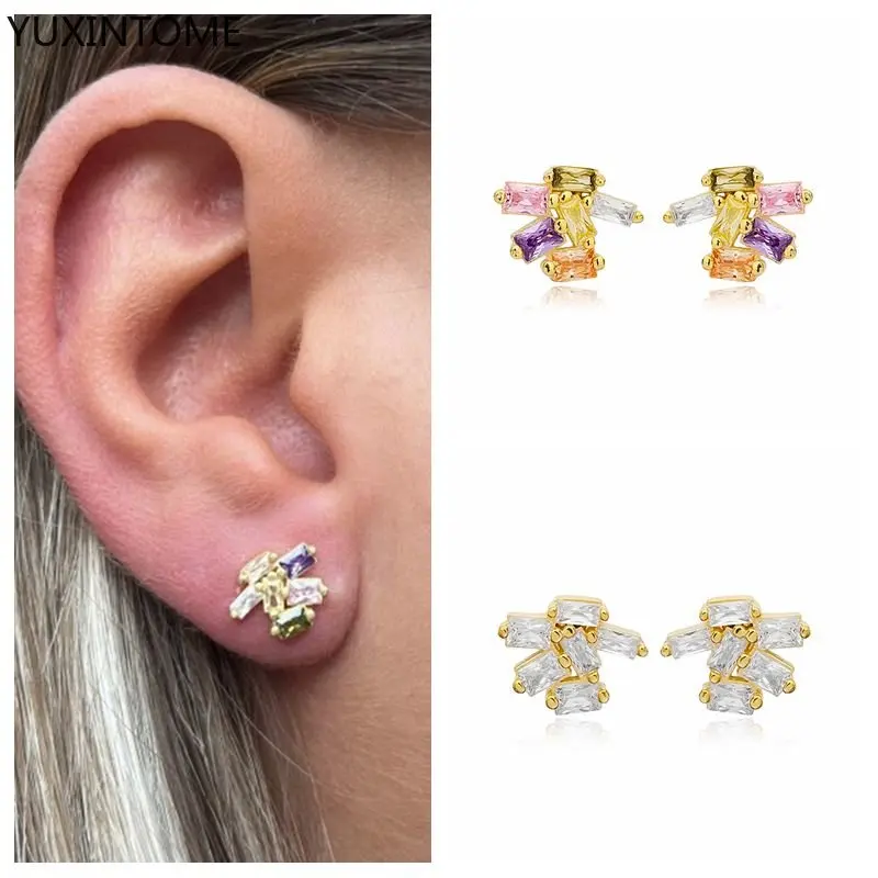 

YUXINTOME 925 Sterling Silver Ear Needle Zircon Stud Earrings Color Gold Earrings for women sweet delicate Fashion Party Jewelry