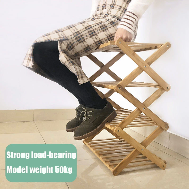 Бамбуковая полка для обуви простой бытовой стеллаж хранения многослойный