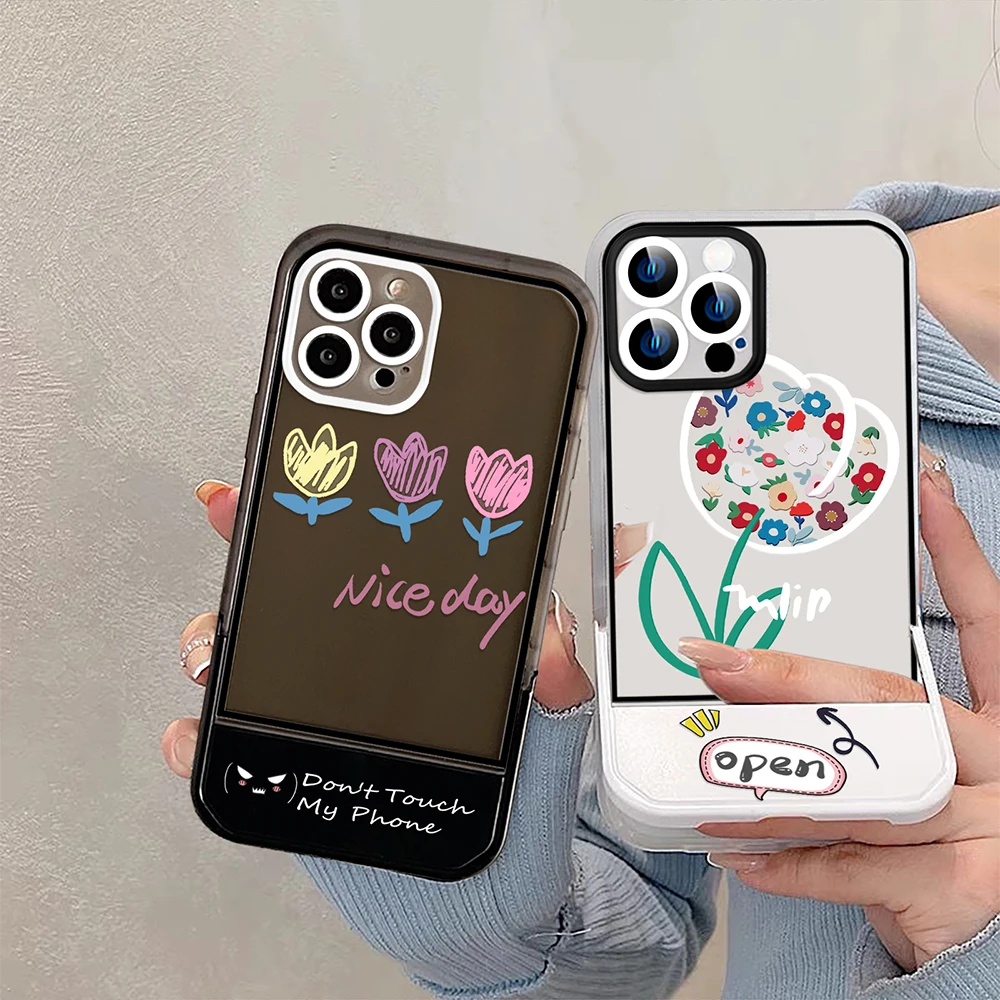 

Flowers Floral Stand Holder Case for iPhone 14ProMax 14Plus 13 12 11 Pro Max Luxury Soft Transparent Silicone Back Shell Cover