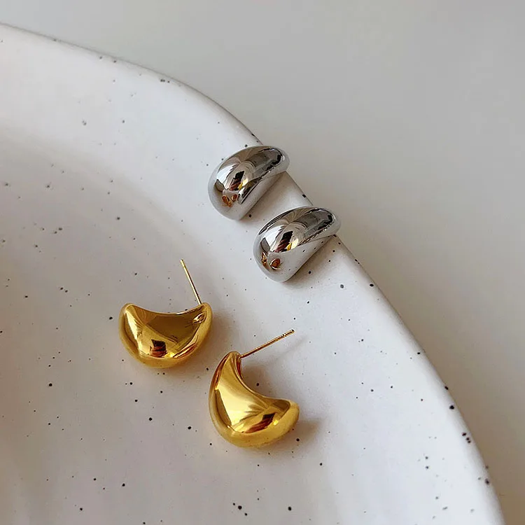 

South Korea Japan Style Fashion Simple Metal Bead Pierced Gold C Stud Earrings For Women Sweet Elegant Charms Ear Jewelry Gift
