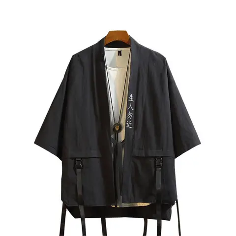 Халат в японском стиле для мужчин и женщин, Харадзюку, Techwear, Повседневный Кардиган с коротким рукавом, тонкая рубашка в стиле Харадзюку, одежда в стиле панк