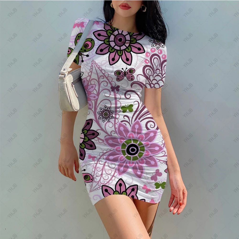 

Summer Flowers Print Sexy Dress 2022 Bodycon Short Sleeve Evening Party Club Short Mini Ladies Dresses Fashion Women Clothes