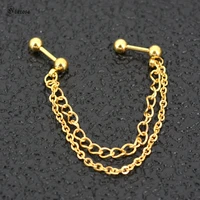 2pcs 1 2x6mm barbell cool black gold color chain tassel helix piercing surgical steel ear studs earrings lobe piercing jewelry