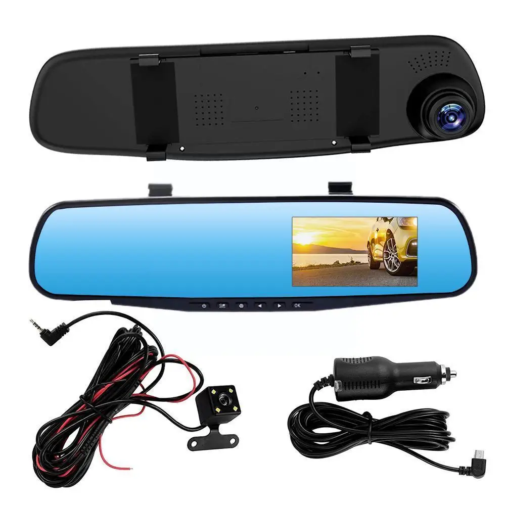 

4,3 дюймовый автомобильный видеорегистратор, видеорегистратор ночного видения, видеорегистратор, Автомобильный видеорегистратор с широким углом обзора, зеркальная камера 170 ° HD Full 1080P Rea C6X4