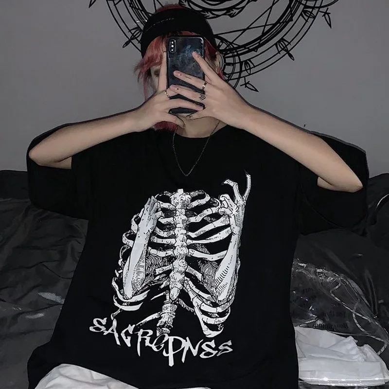Футболка Y2K женская оверсайз в готическом стиле топ Харадзюку винтажная тенниска