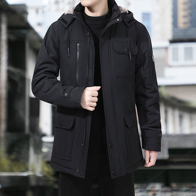 Men Parka Winter Casual Warm Thick Jacket Coat Mens New Autumn Outwear Windproof Hat Parkas Jacket High Quality Thermal Overcoat