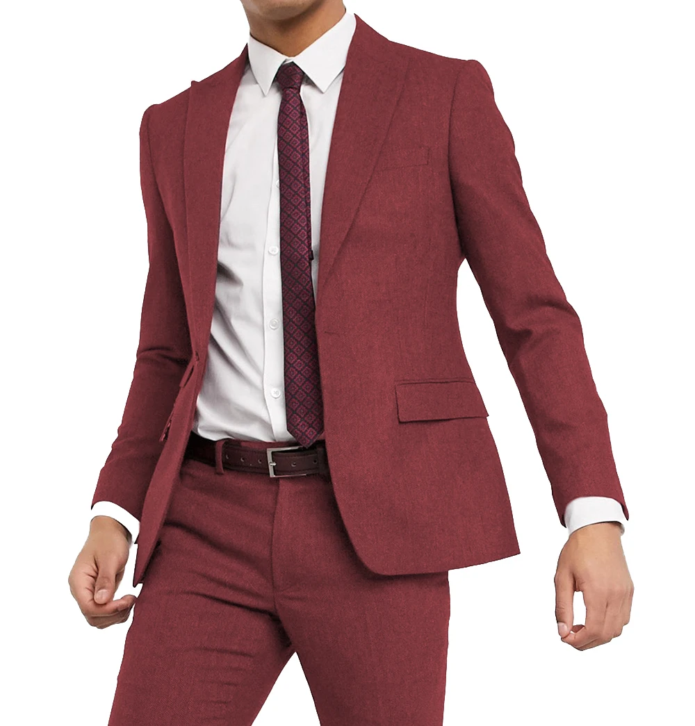 Fashion Burgundy Men Suits Terno Masculino Groom Best Man Tuxedos Business Suits For Man Costume Homme Mariage 2PCS(Blazer+Pant)