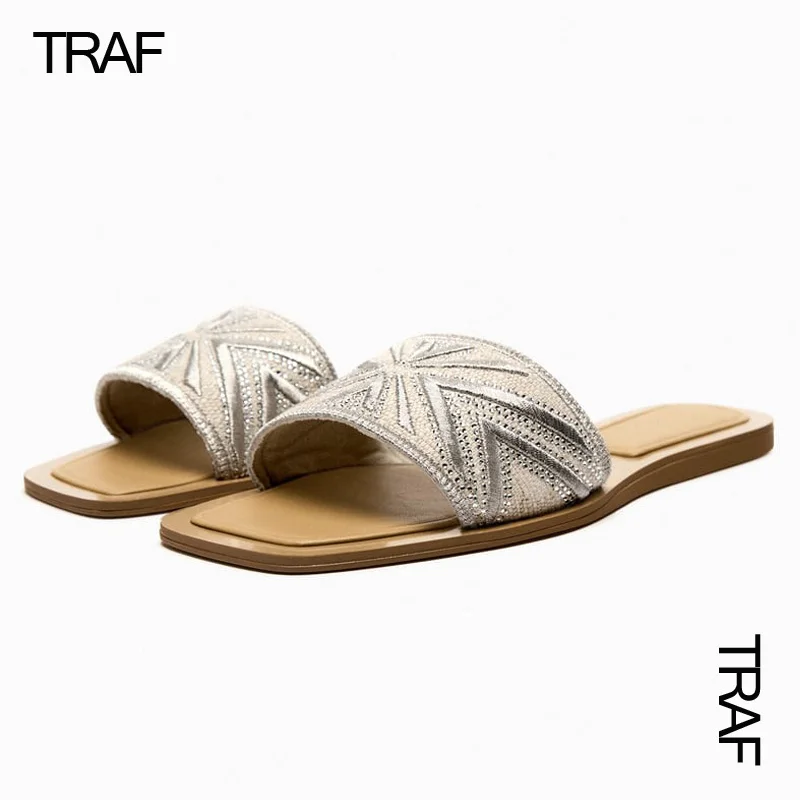 

Женские шлепанцы с квадратным носком, золотистые/Серебристые