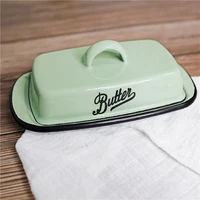 retro nostalgic enamel snack tray with lid kitchen dish butter box cheese storage box platos decorativos mesa