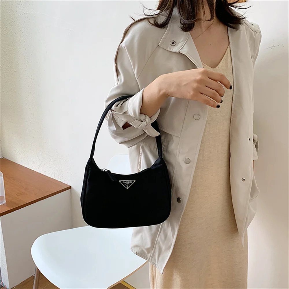 Shoulder Handbag Bag for Women 2023 New Fashion Handheld Small Black Bag Casual Nylon Fabric One Shoulder Underarm Bag