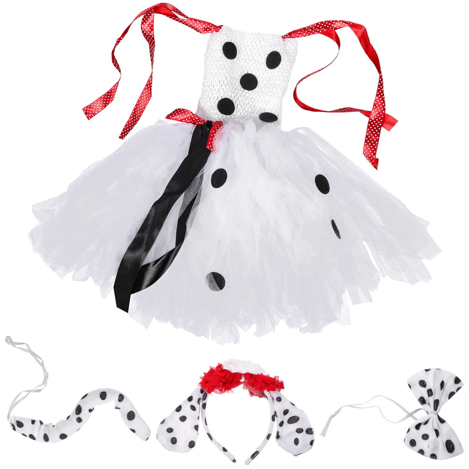 

Dalmatian Skirt Girls Ears Tail Performance Costume Dress Fabric Headwrap Child