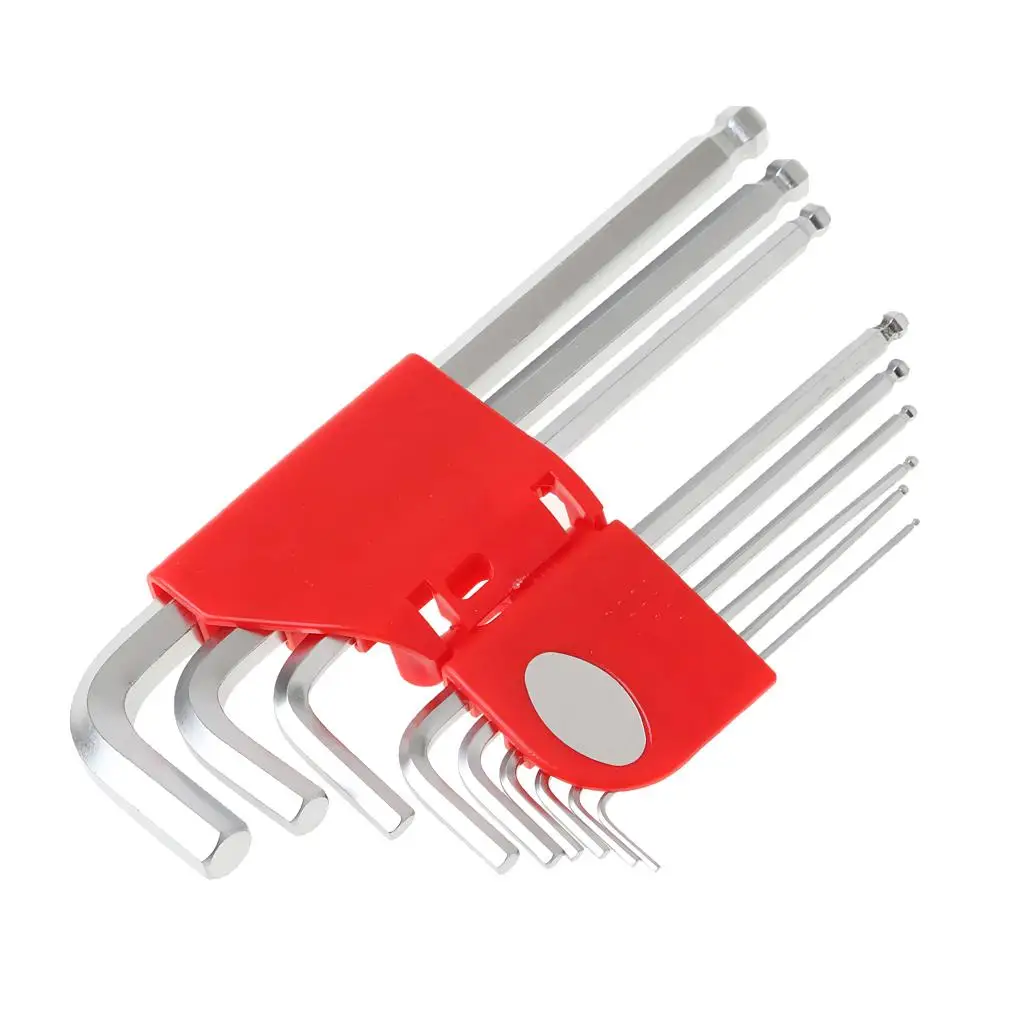 

9 шт. метрический ключ шестигранный ключ длинный короткий кронштейн шаровой конец с красным держателем