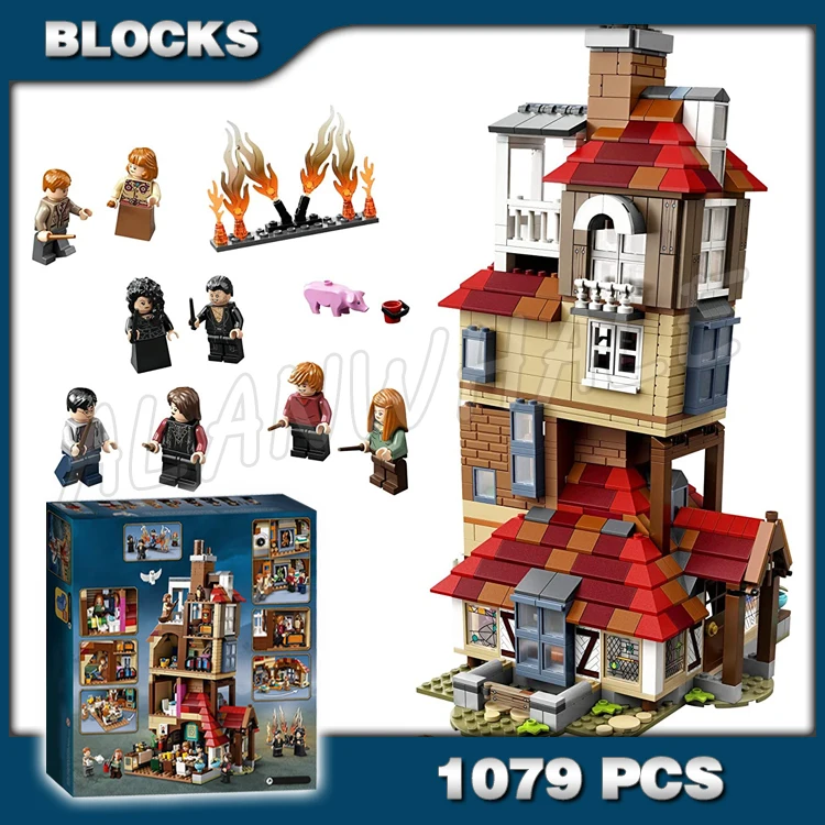 

1079pcs Magical World of Wizards 4-floor Attack on The Burrow Fire Battle 11572 Model Building Blocks Toy Compatible With Bricks