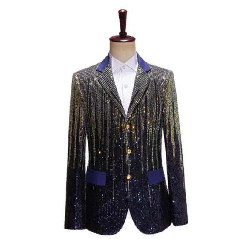 

Colorful Meteor Gradual Blazers Mens Suit Jackets Change Sequins Singer Stage Three Buttons To Host The Bar'S Shining Show