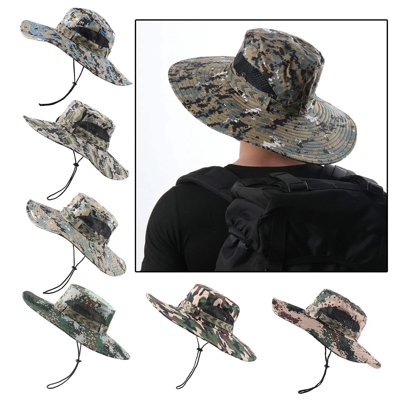 

Unisex Wide Hat UV Outdoor Beach Lightweight CapsBoonie Hat with Mesh