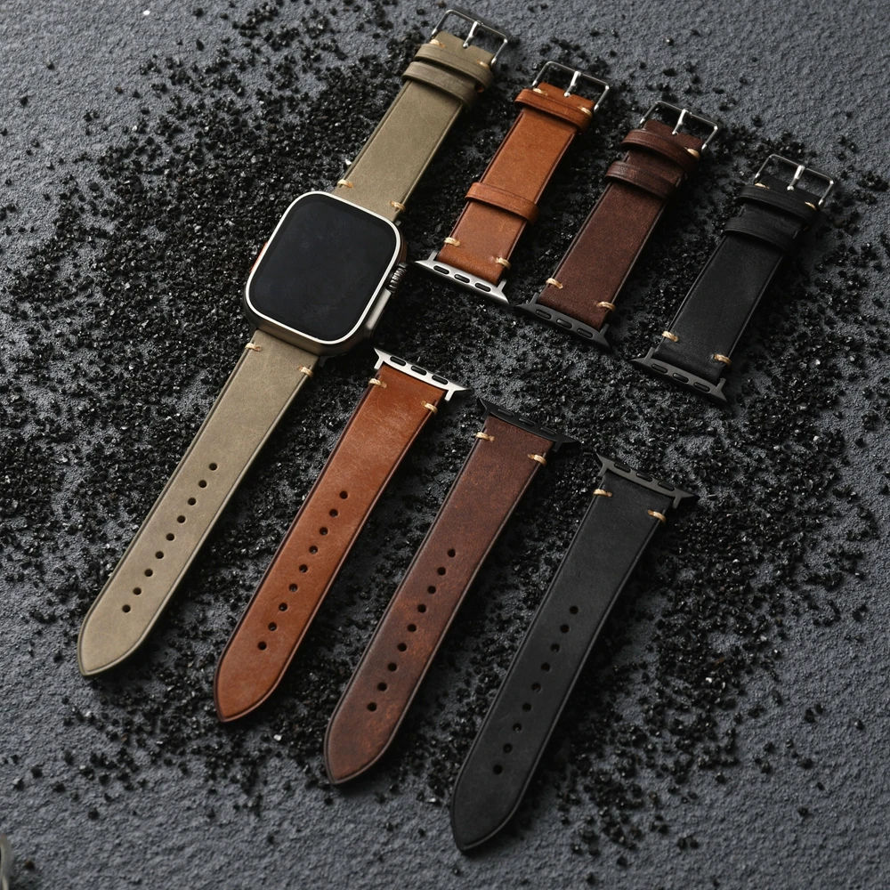 Итальянский Кожаный Ремешок Ручной Работы Для Apple Watch Ultra2 S Мягкий Винтажный