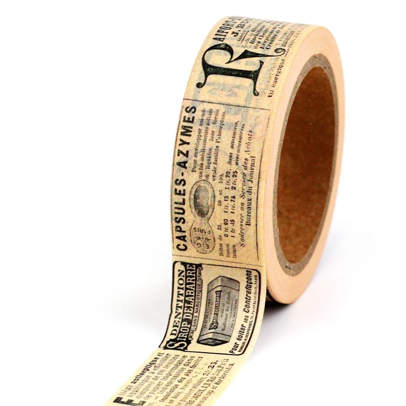 

2023 NEW 1X 10M Decorative Vintage Newspaper Script Paper Washi Tape for Planner Adhesive Masking Tape Kawaii Papeleria