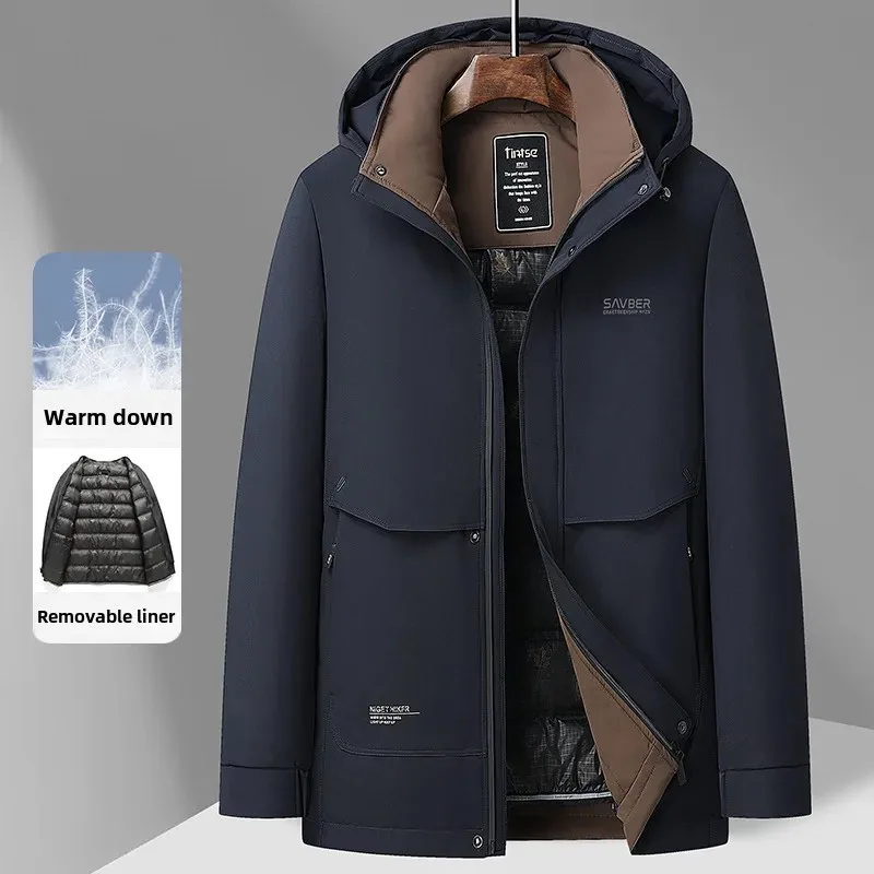 Мужская утолщенная зимняя теплая куртка со съемным внутренним капюшоном
