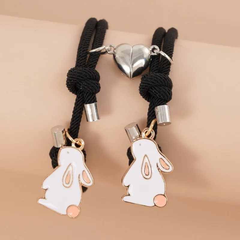 

Cute Cartoon Rabbit Couple Bracelet for Women Men Romantic Heart Magnetic Pendant Bracelet Friendship Jewelry Valentine's Gifts