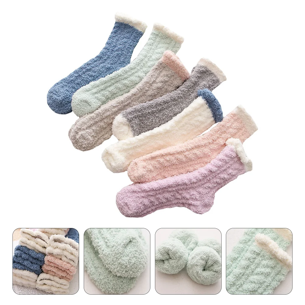 

7 Pairs Coral Fleece Sleeping Socks Mens Invisible Thickened Household Mid-calf Length Polyester Warm Stockings Man Female