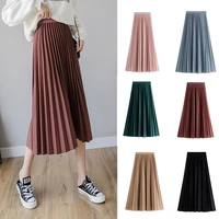 women double layer autumn winter suede skirt long pleated skirts womens vintage women midi skirt for gilrs