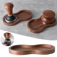 walnut wood coffee tamper holder espresso tamper distributor mat stand coffee maker support base for 515358mm barista tool